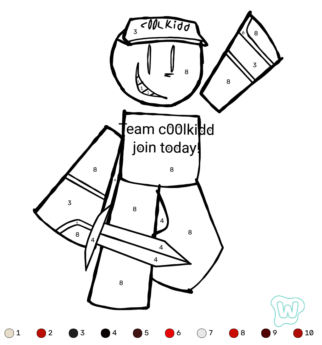 C00lKidd Roblox coloring by numbers páginas para colorear imprimibles