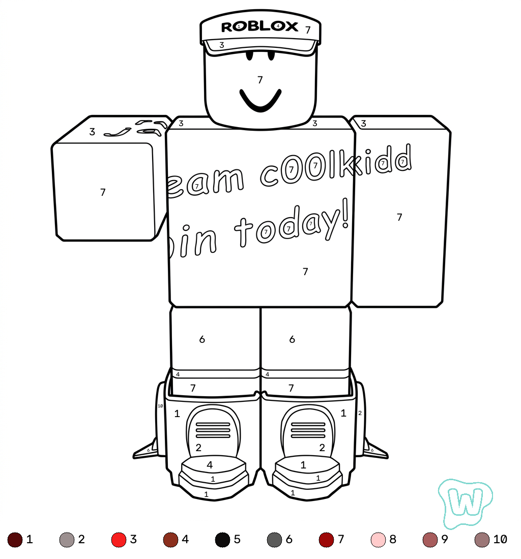 páginas para colorear gratis C00lKidd Roblox coloring by numbers para niños