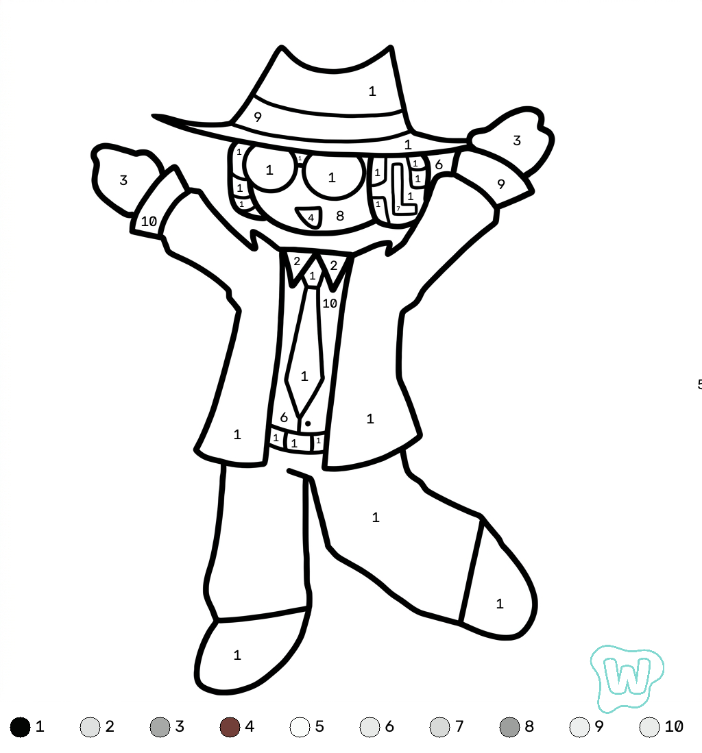 páginas para colorear fáciles de Chance Roblox coloring by numbers