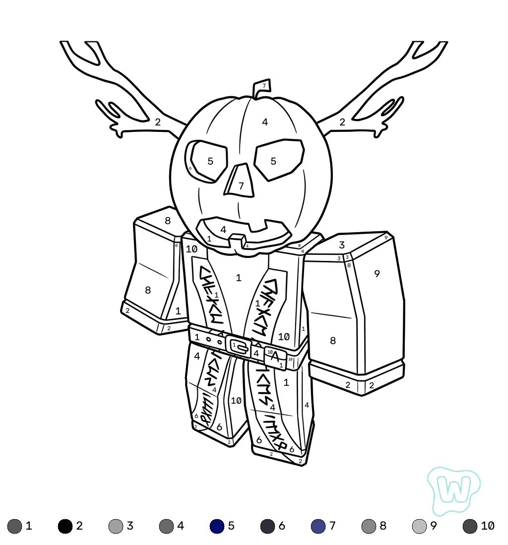 Dusekkar Roblox coloring by number páginas para colorear para imprimir