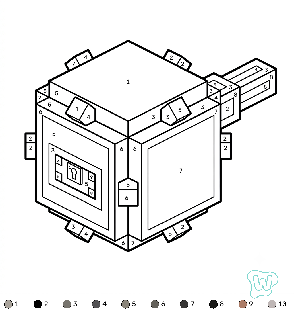 páginas para colorear imprimibles Elder Guardian Minecraft coloring by numbers