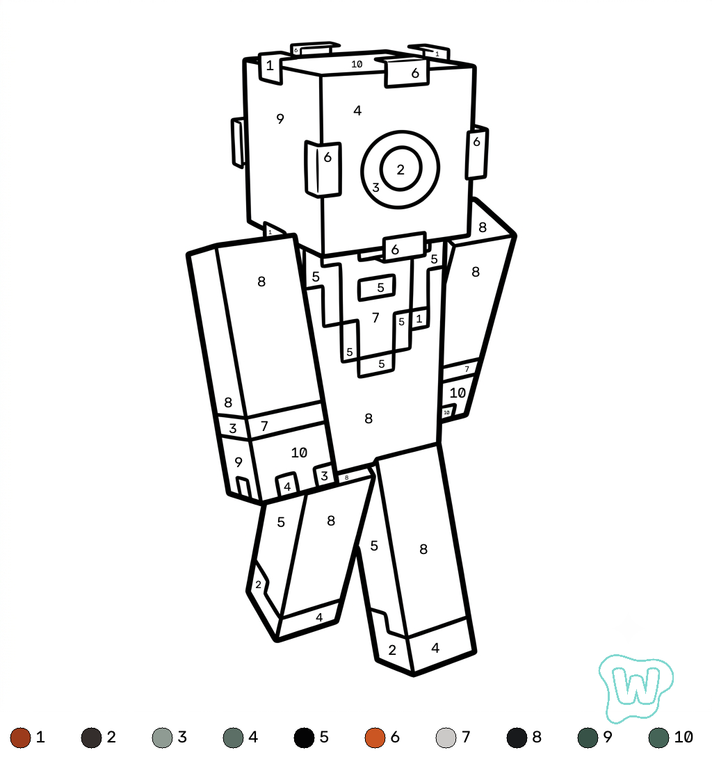 Elder Guardian Minecraft coloring by numbers descargar e imprimir PDF gratis