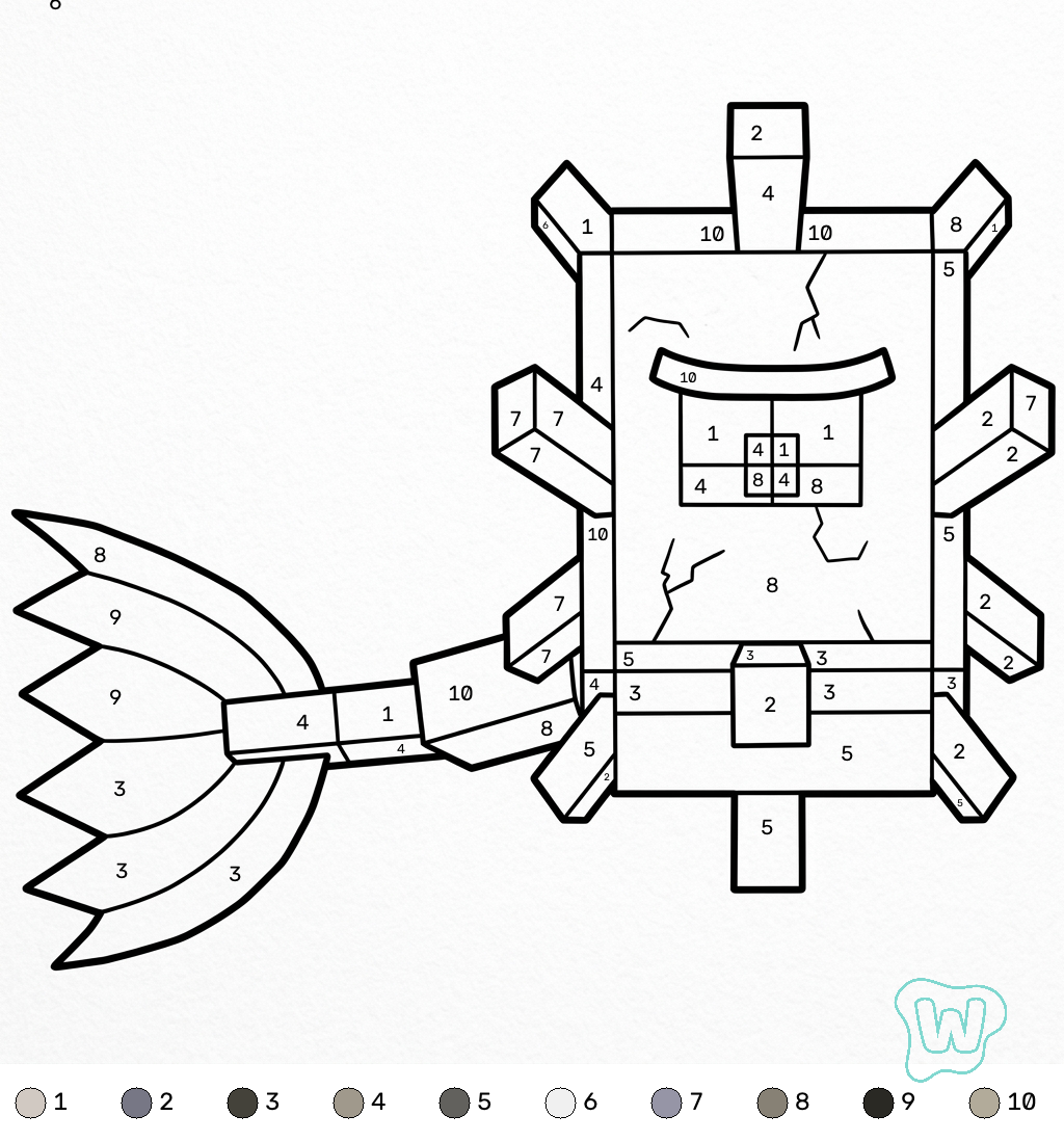 páginas para colorear gratis Elder Guardian Minecraft coloring by numbers