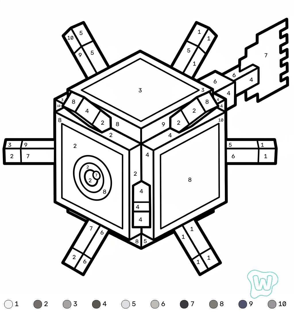 páginas para colorear imprimibles Elder Guardian Minecraft coloring by numbers para adultos