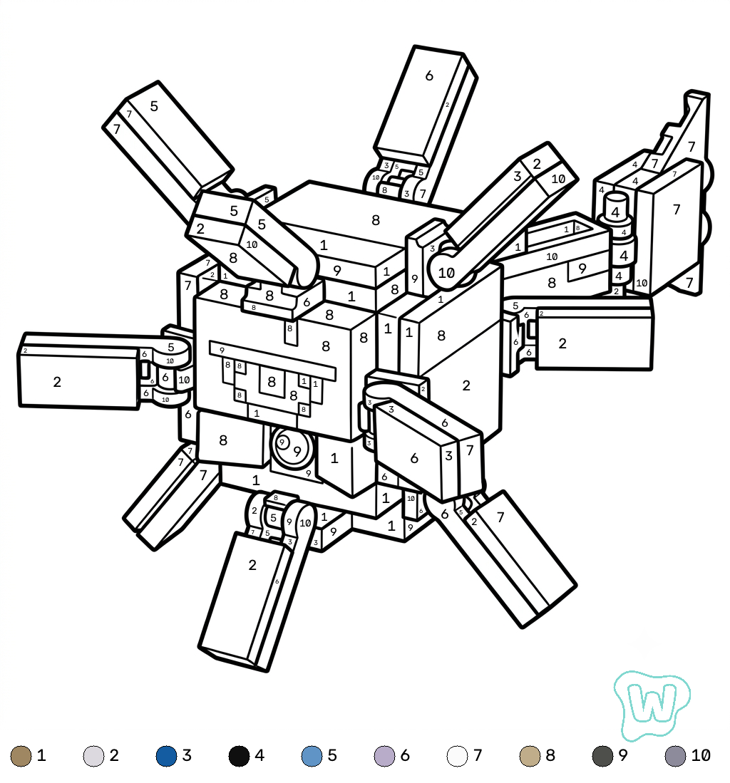 Elder Guardian Minecraft coloring by numbers colorear y Imprimir PDF