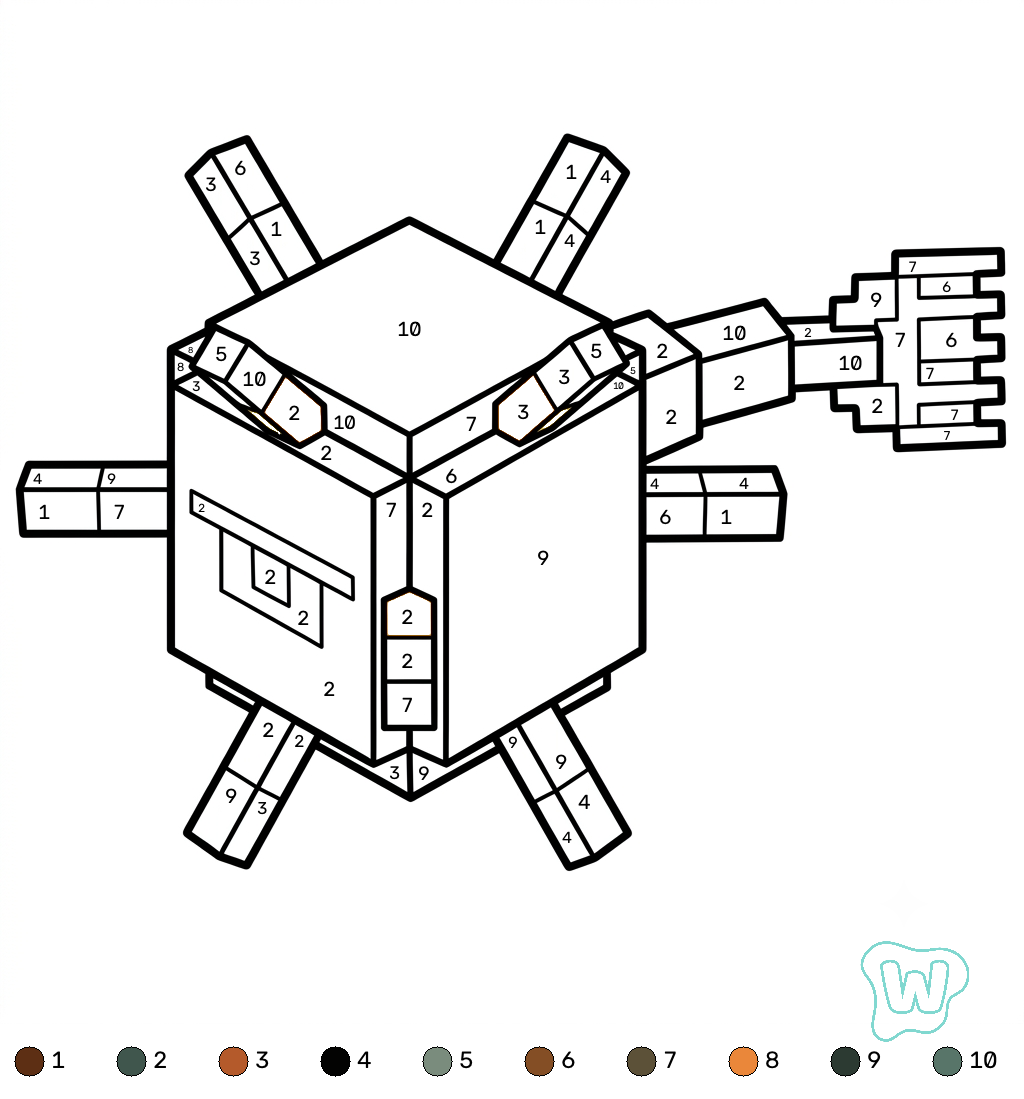 Elder Guardian Minecraft coloring by numbers páginas para colorear fáciles