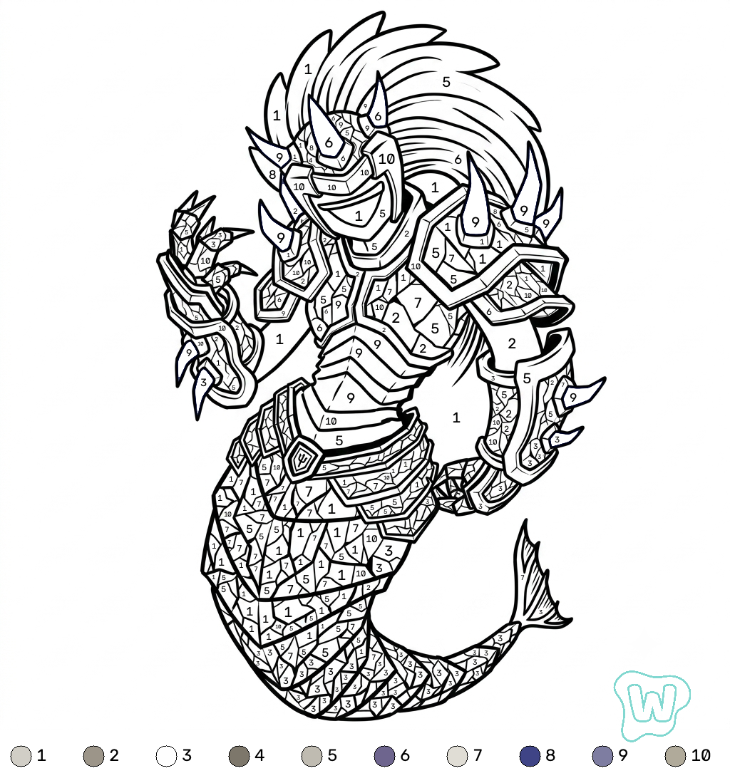descargar e imprimir PDF gratis Elder Guardian Minecraft coloring by numbers