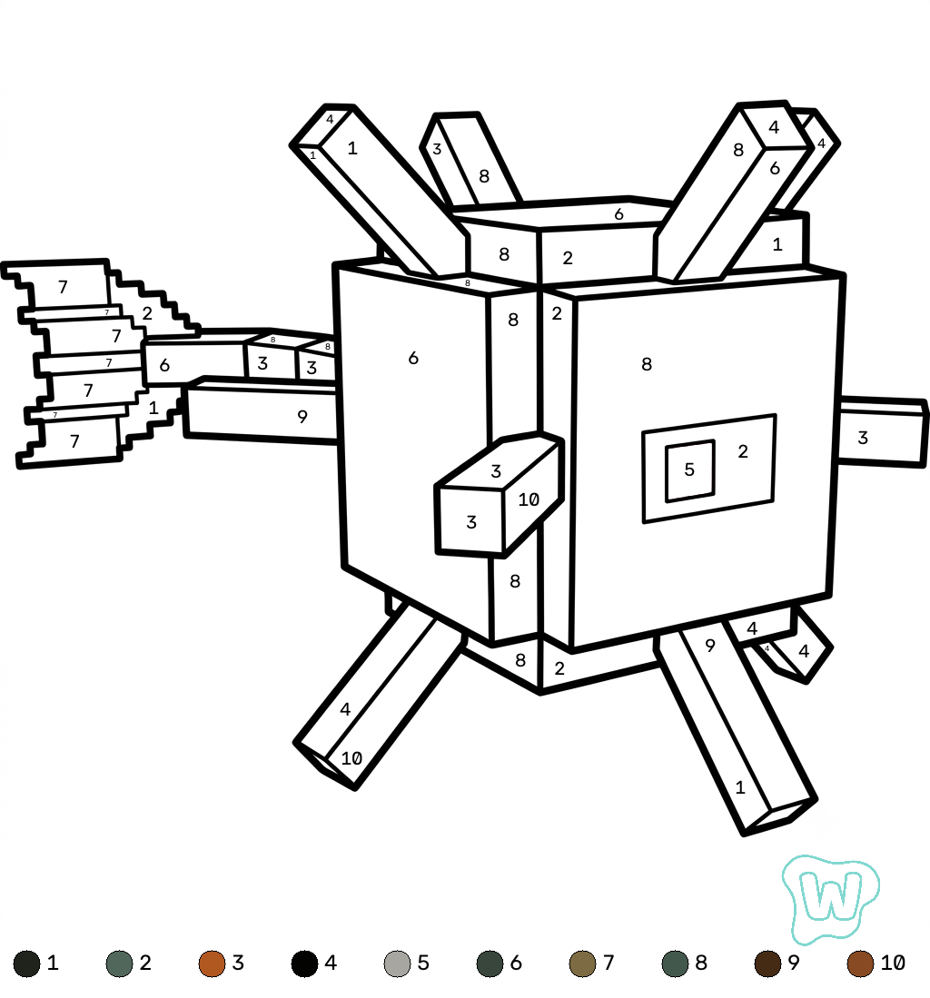 páginas para colorear Elder Guardian Minecraft coloring by numbers imprimibles