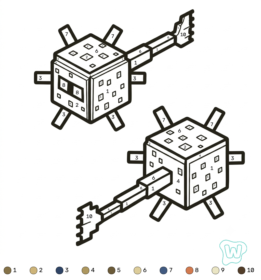 páginas para colorear detalladas de Elder Guardian Minecraft coloring by numbers