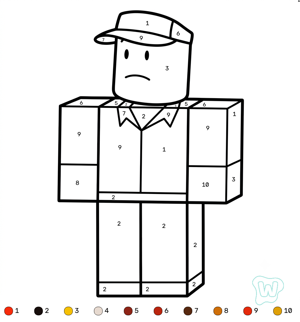 Elliot Roblox Coloring by Numbers páginas para colorear fáciles 1