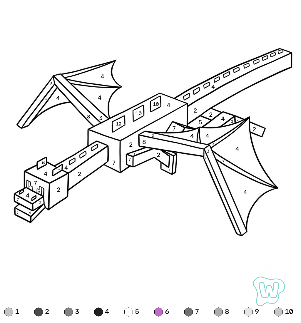 páginas para colorear gratis Ender Dragon Minecraft coloring by numbers para adultos