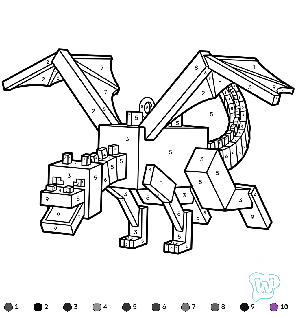 Ender Dragon Minecraft coloring by numbers páginas para colorear pdf