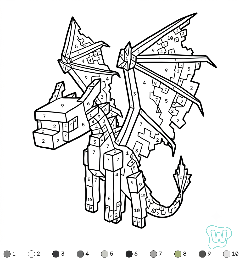 Ender Dragon Minecraft coloring by numbers páginas para colorear gratis