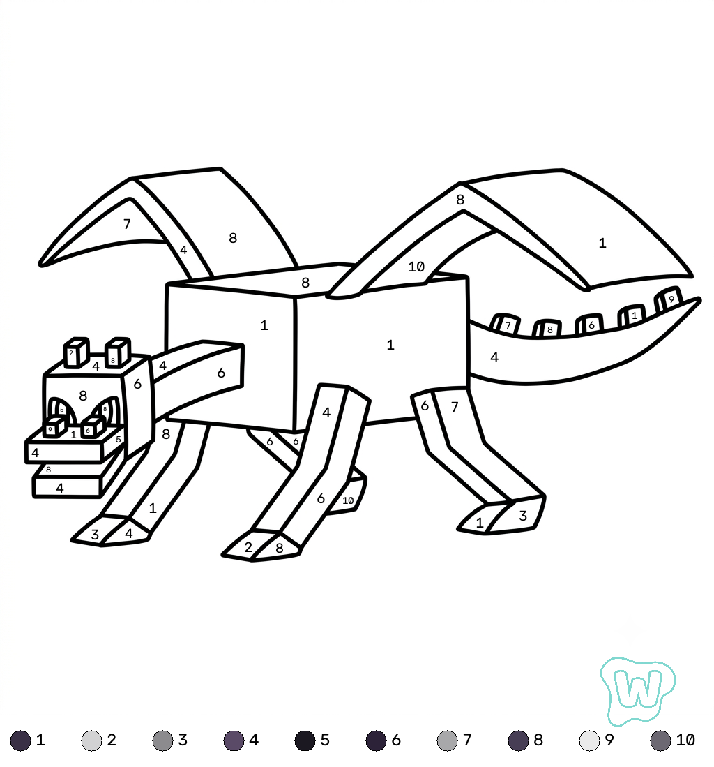 niños Ender Dragon Minecraft coloring by numbers páginas para colorear