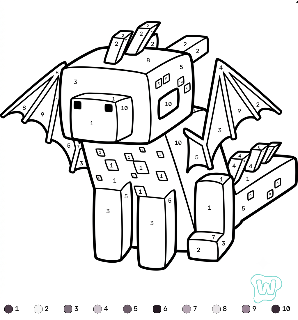 felices páginas para colorear Ender Dragon Minecraft coloring by numbers