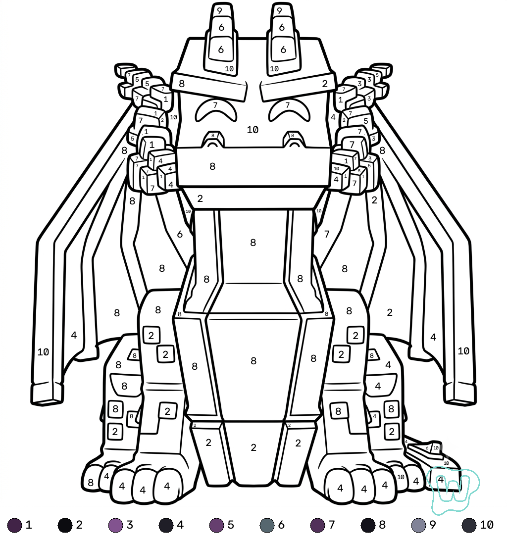 colorear y Imprimir PDF Ender Dragon Minecraft coloring by numbers
