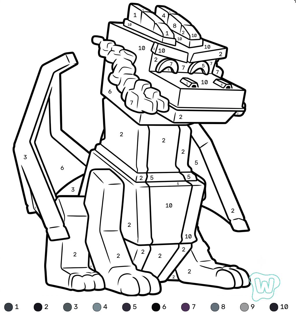 lindas páginas para colorear Ender Dragon Minecraft coloring by numbers