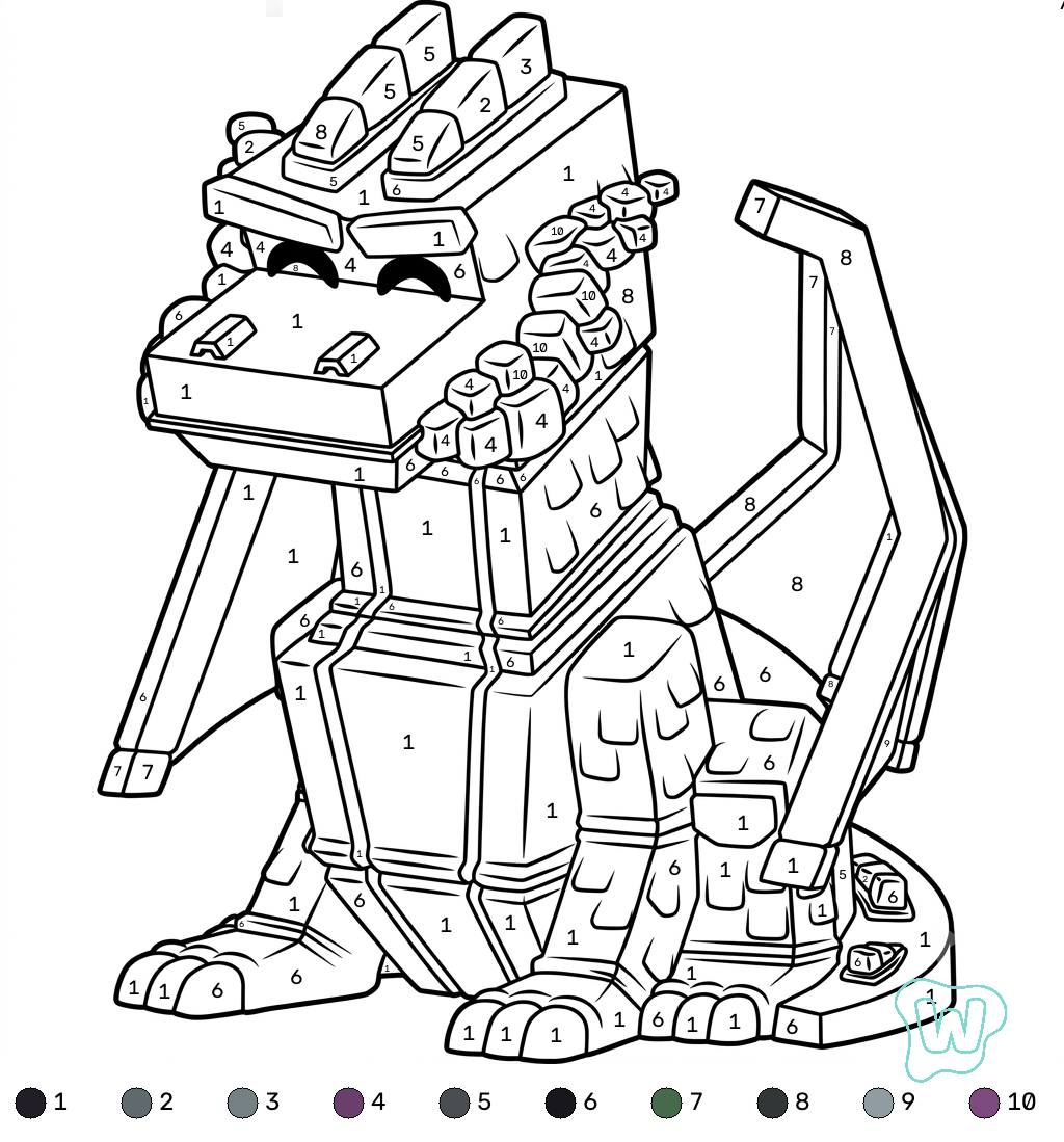 Ender Dragon Minecraft coloring by numbers páginas para colorear para imprimir