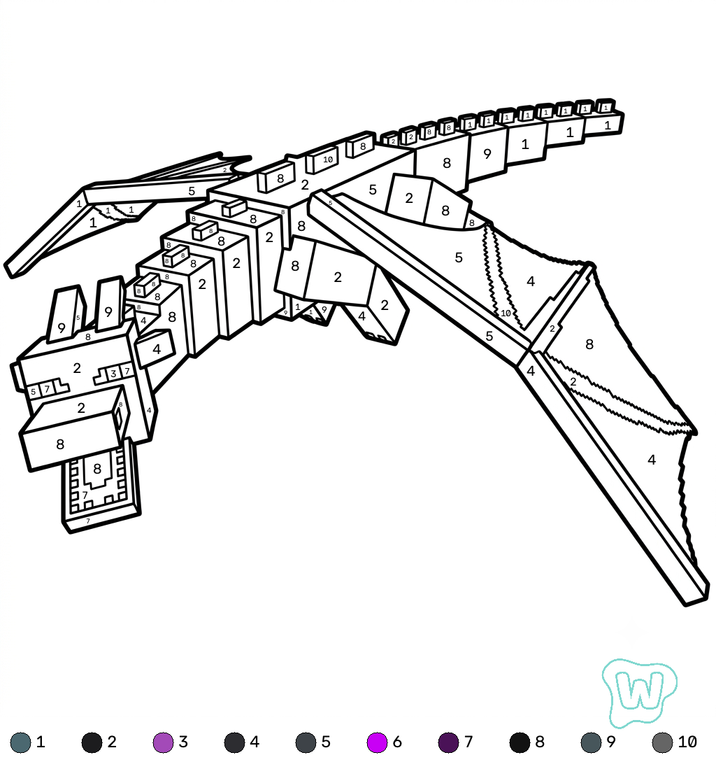 Ender Dragon Minecraft coloring by numbers para colorear gratis