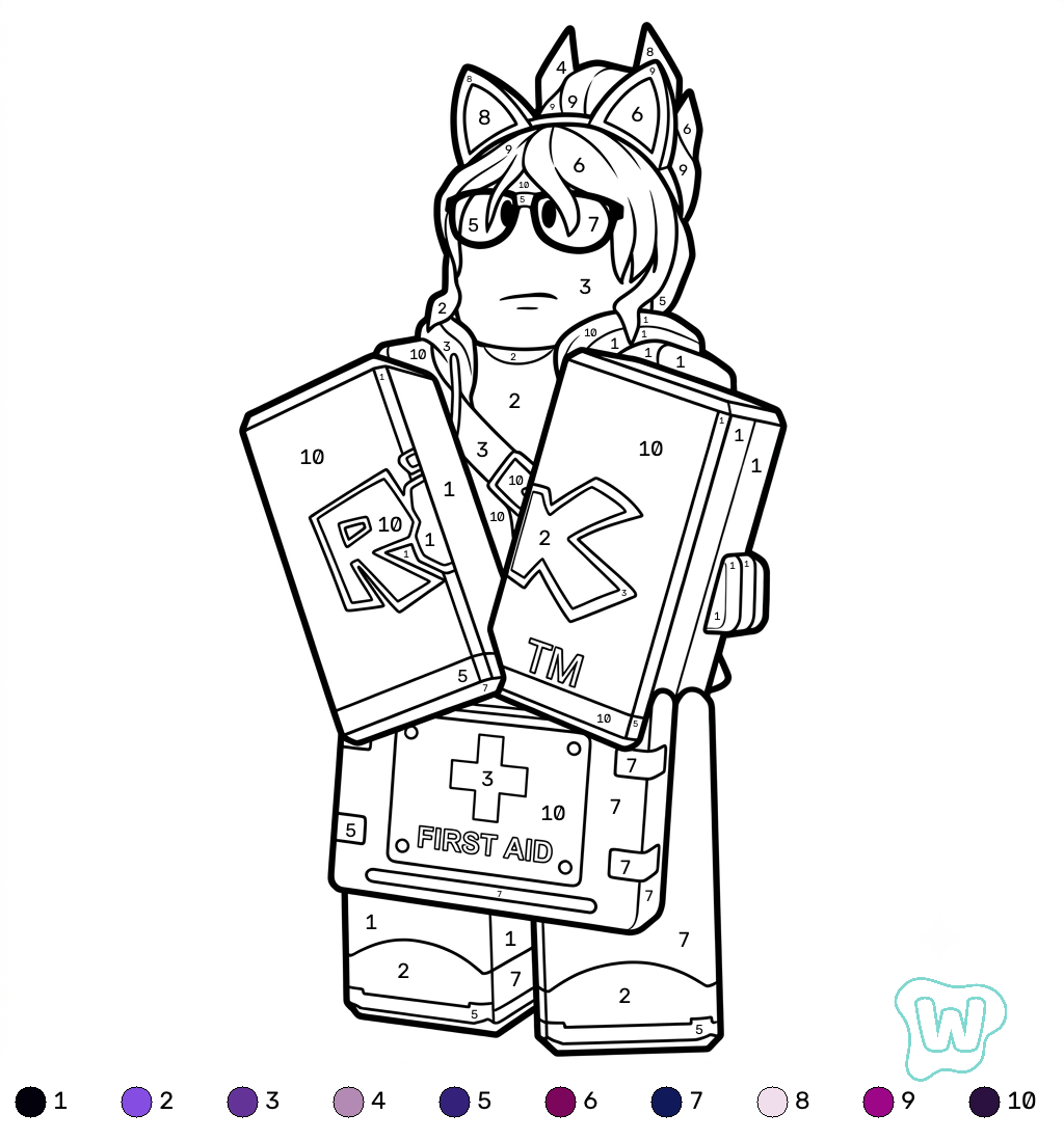 Jane Doe Roblox coloring by numbers páginas para colorear fáciles