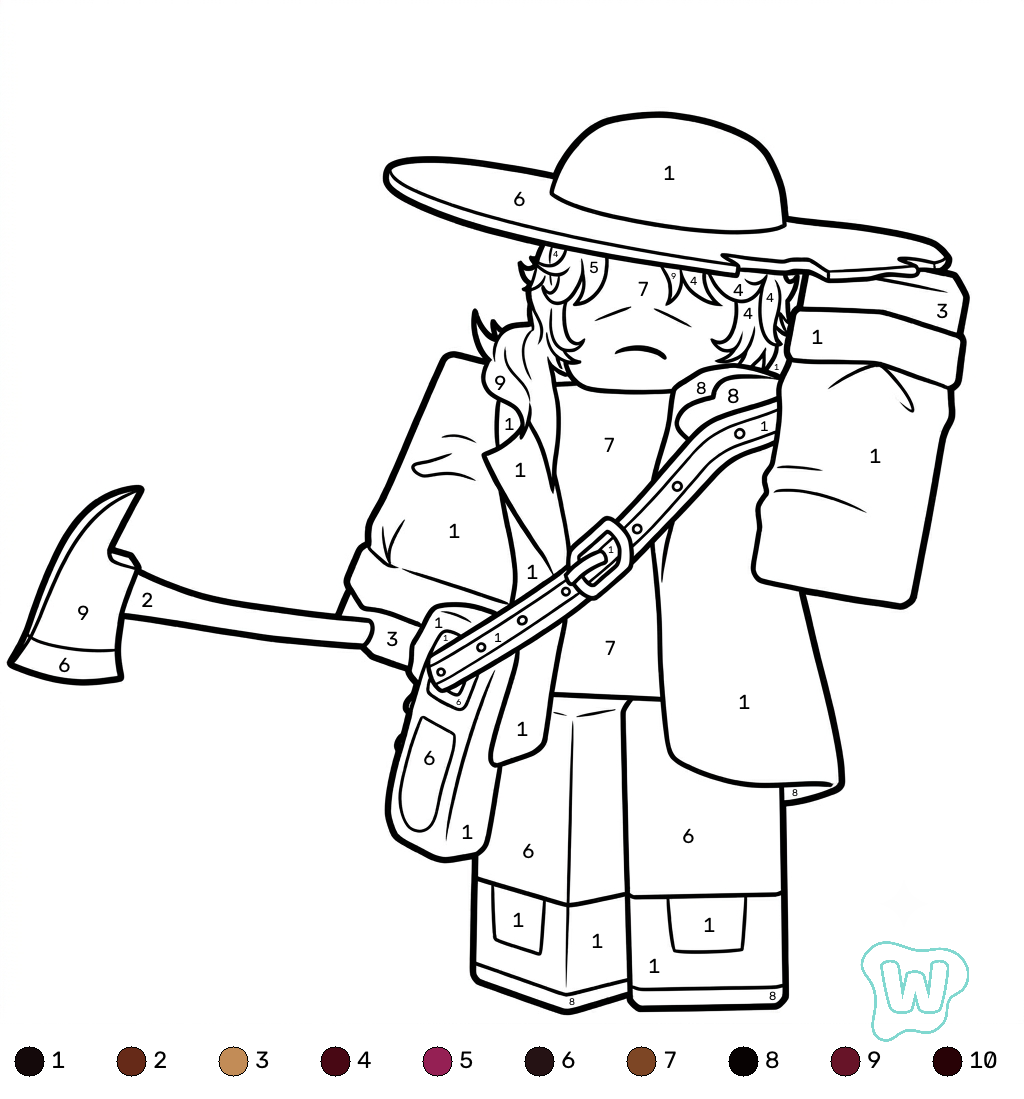 Jane Doe Roblox coloring by numbers para colorear y Imprimir PDF gratis