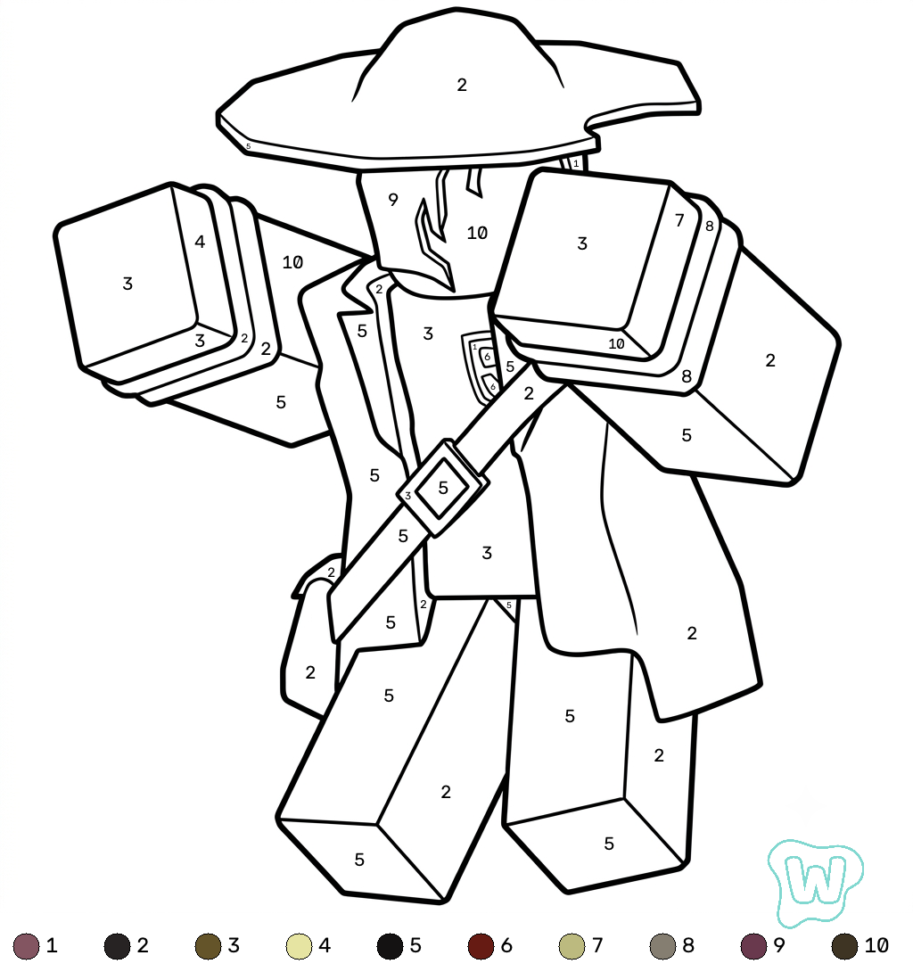 Jane Doe Roblox coloring by numbers páginas para colorear para adultos