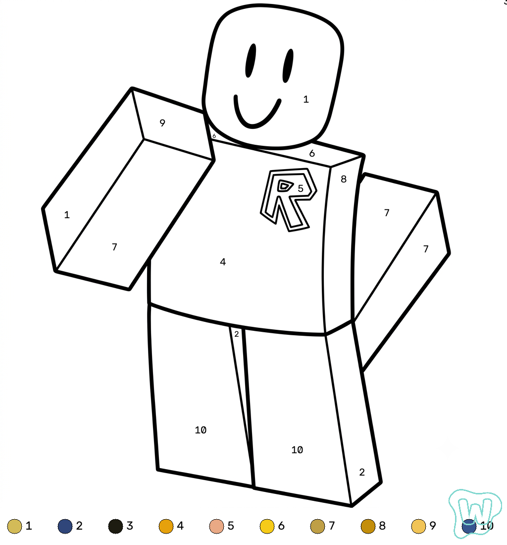John Doe Roblox coloring by number páginas para colorear para niños