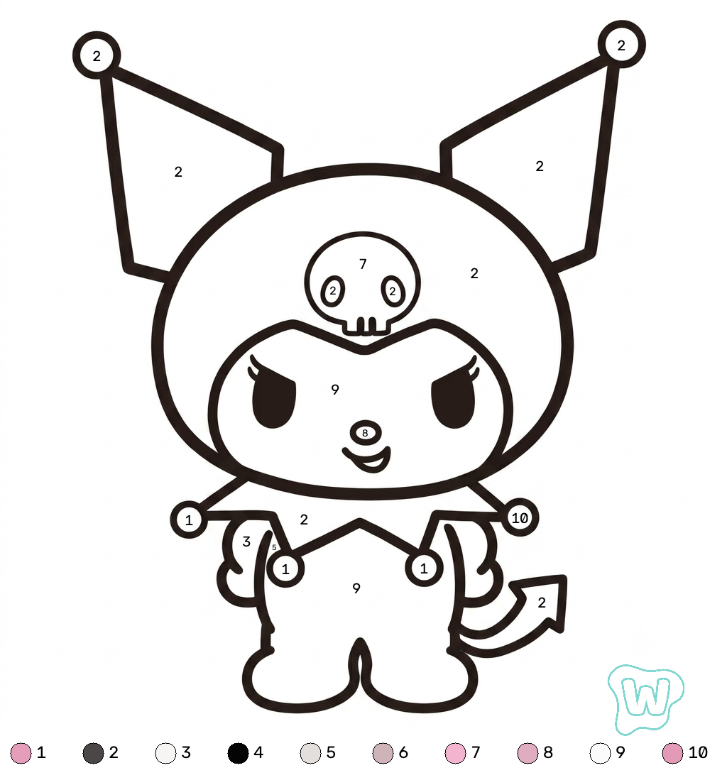 Kuromi colorear por números dibujos para colorear