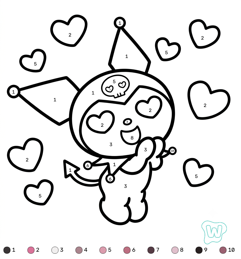 Kuromi colorear por números colorear y Imprimir PDF