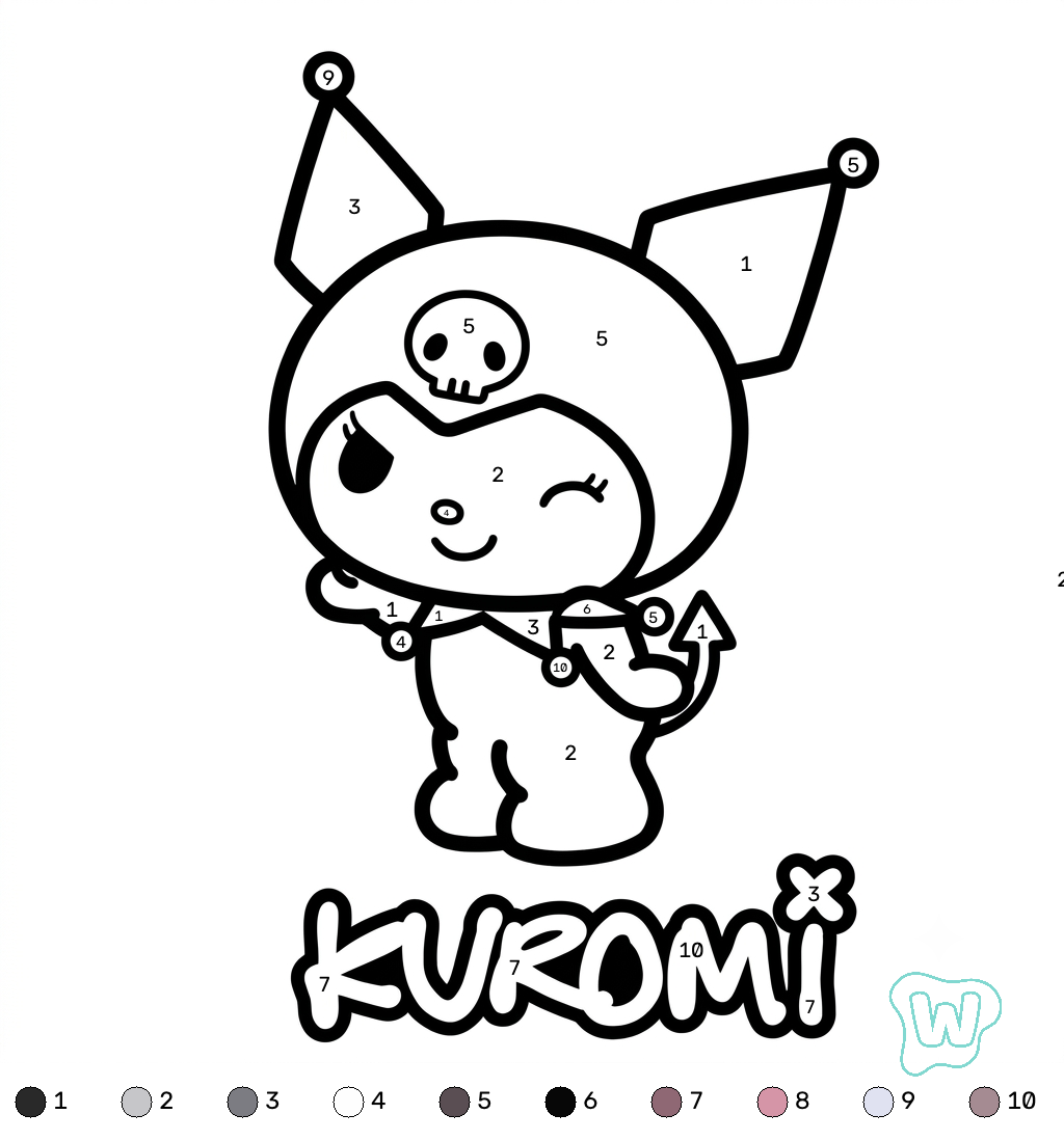 páginas para colorear para niños Kuromi colorear por números