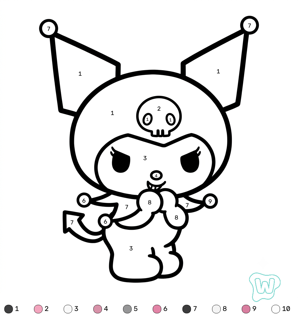 Kuromi colorear por números páginas para colorear para imprimir