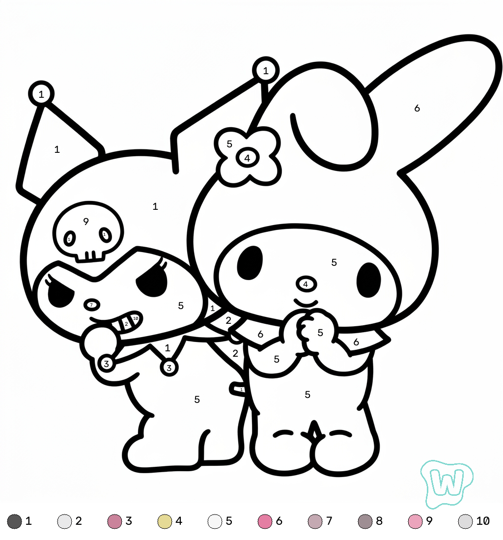 páginas para colorear gratis Kuromi colorear por números