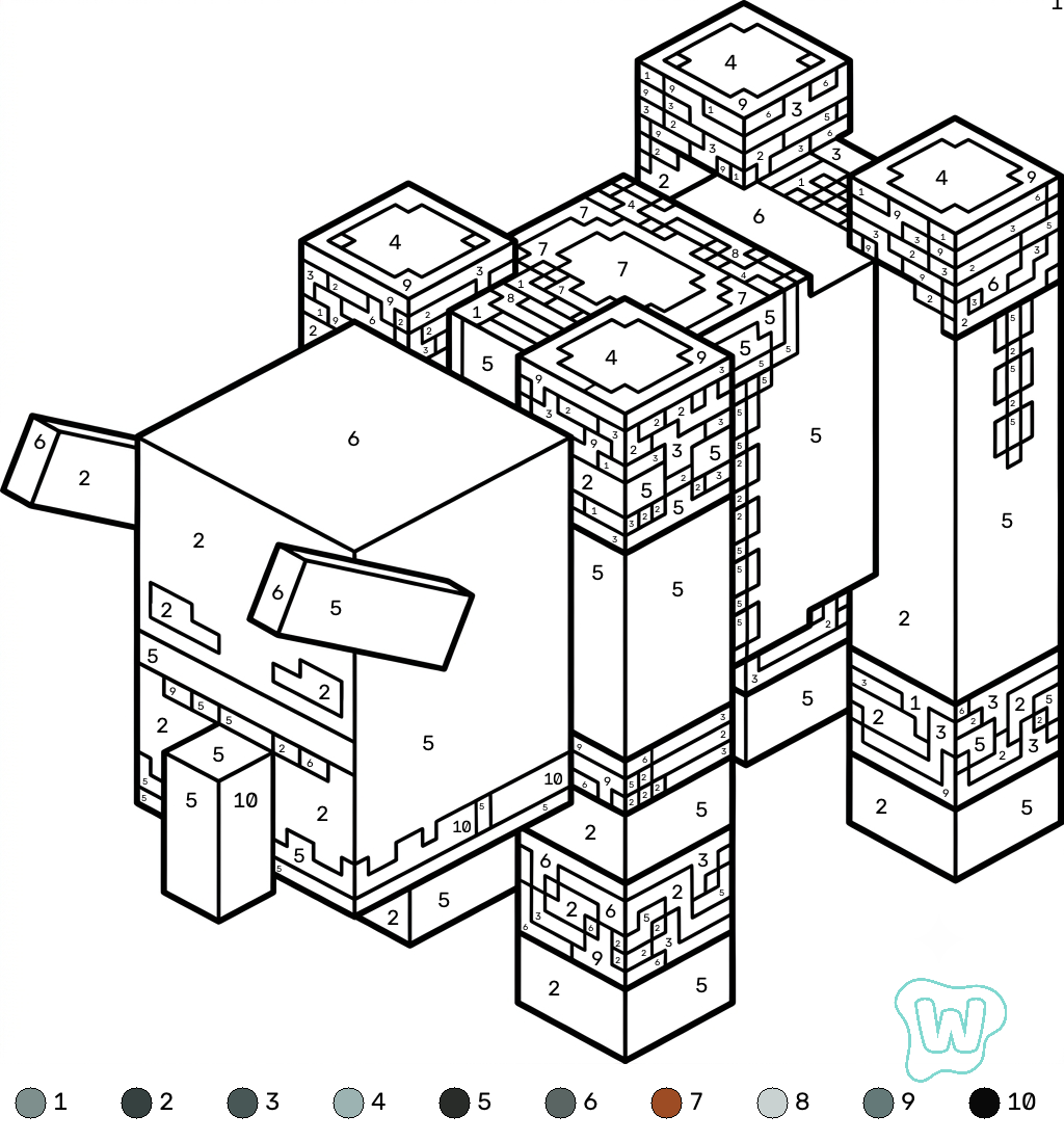 páginas para colorear Ravager Minecraft coloring by numbers