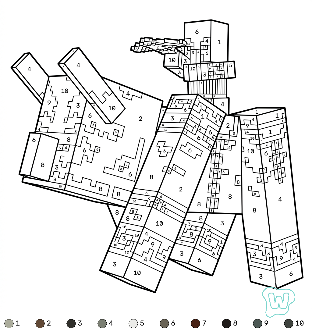 páginas para colorear detalladas de Ravager Minecraft coloring by numbers