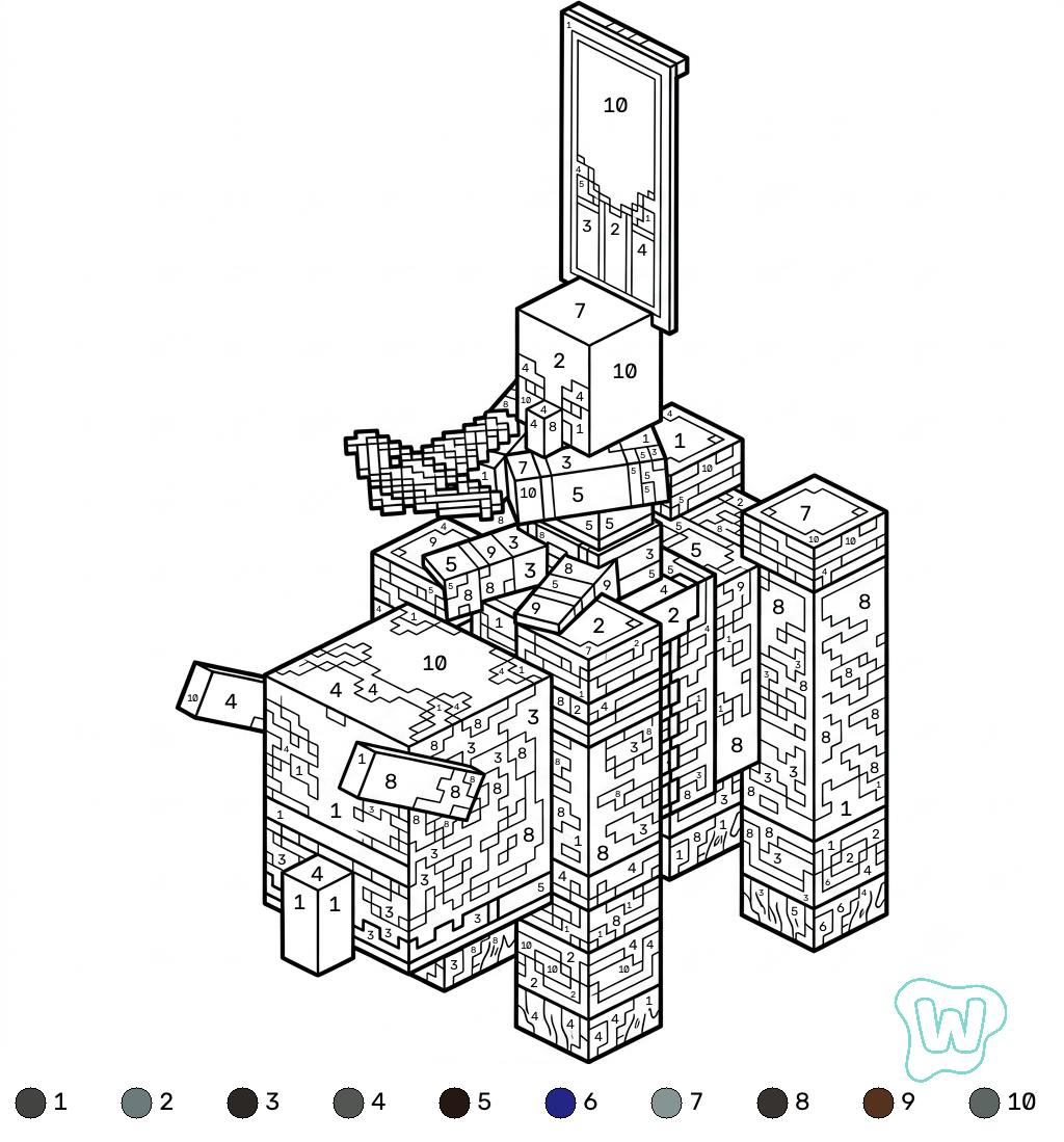 páginas para colorear gratis Ravager Minecraft coloring by numbers para adultos