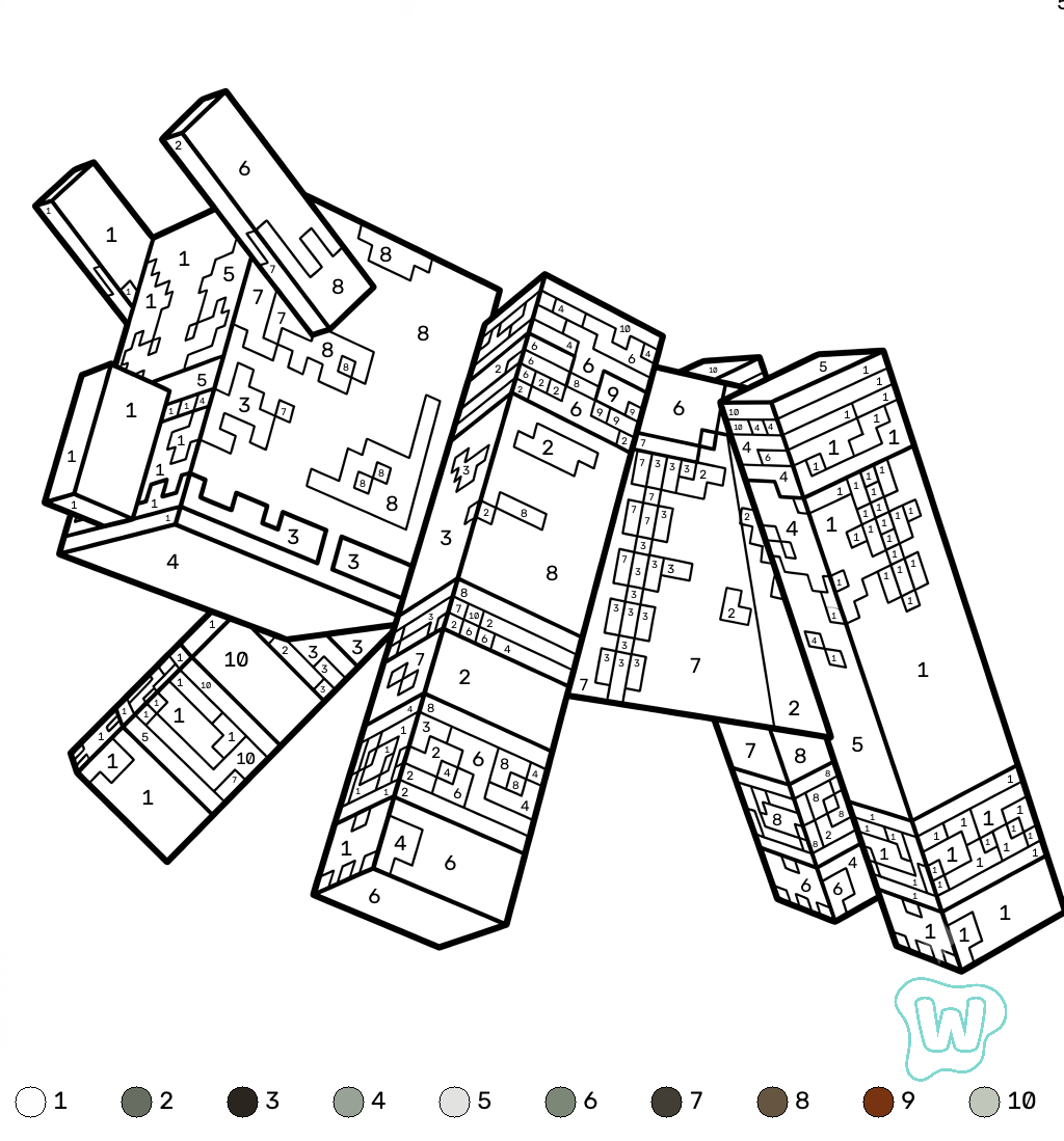 Ravager Minecraft coloring by numbers páginas para colorear