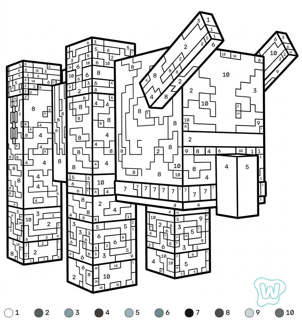 páginas para colorear gratis Ravager Minecraft coloring by numbers