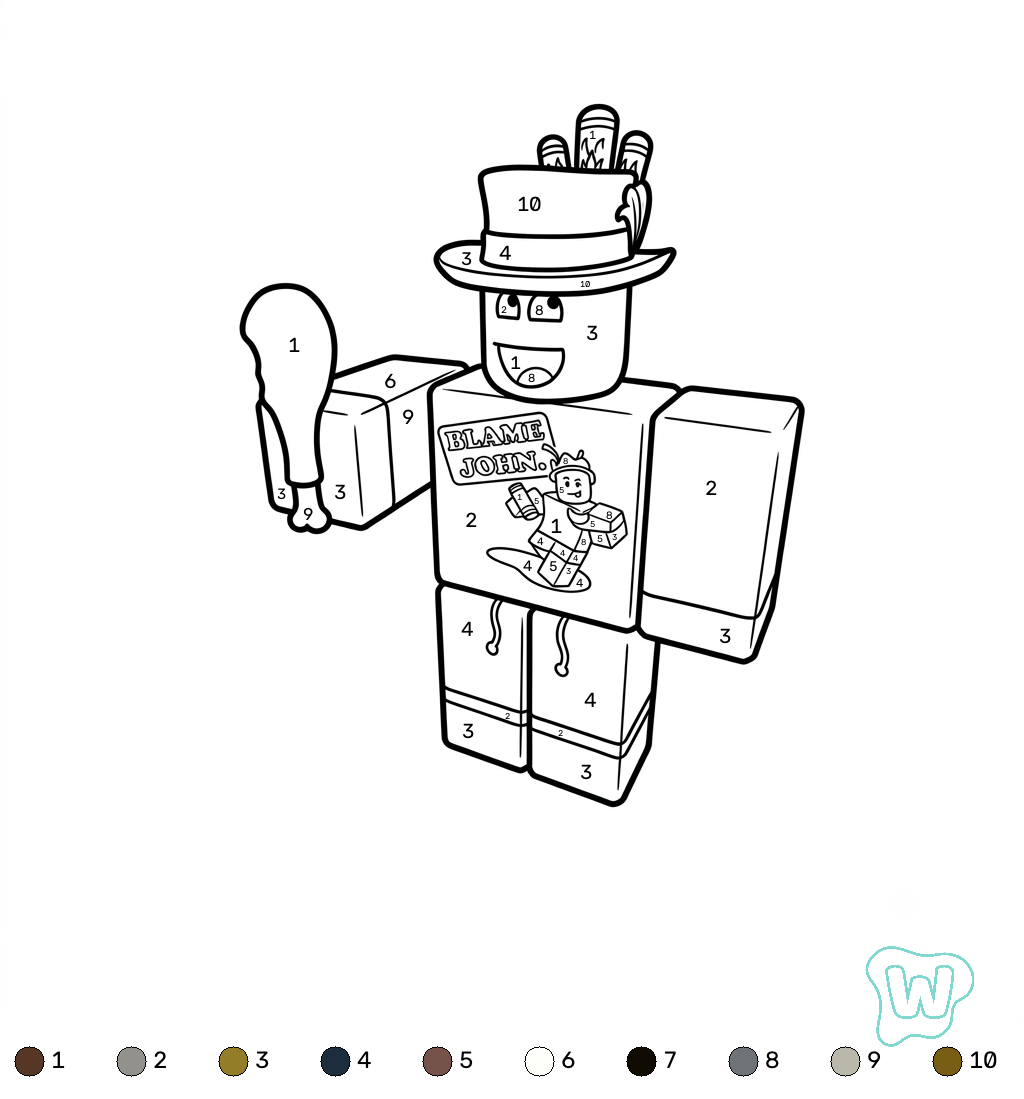 Shedletsky Roblox Coloring by Number páginas para colorear gratis