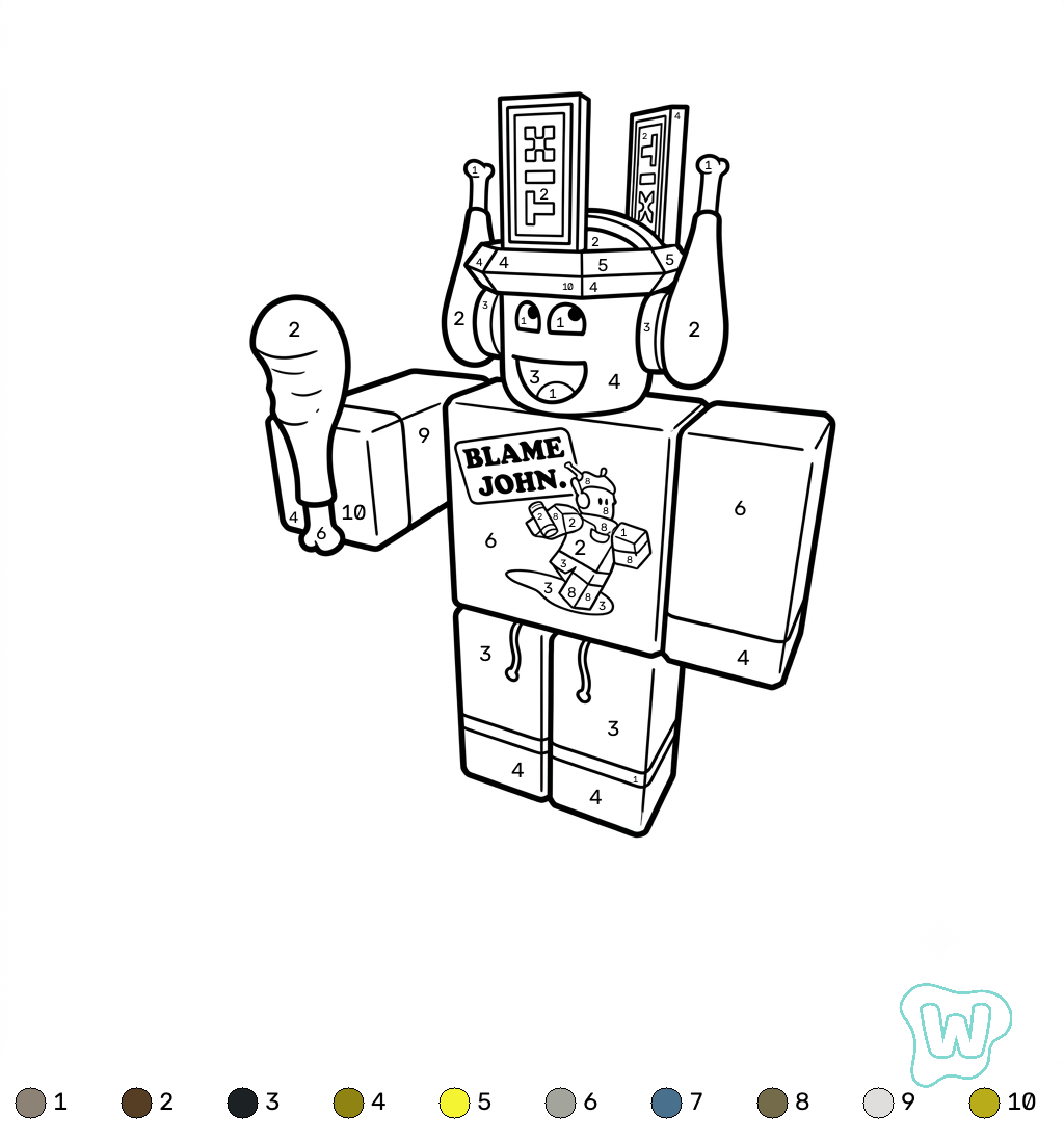 páginas para colorear imprimibles Shedletsky Roblox Coloring by Number