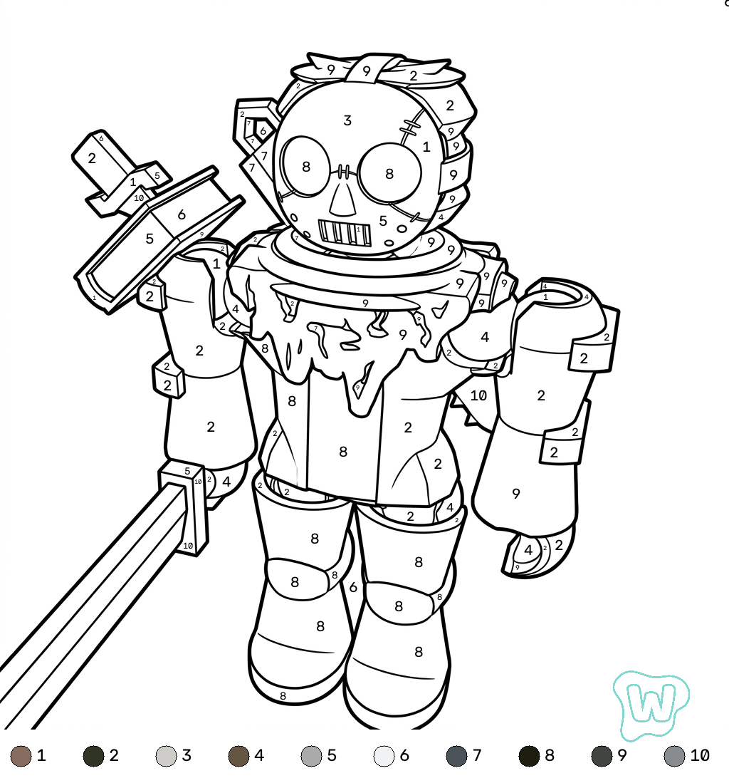 Slasher Roblox coloring by numbers páginas para colorear gratis 1