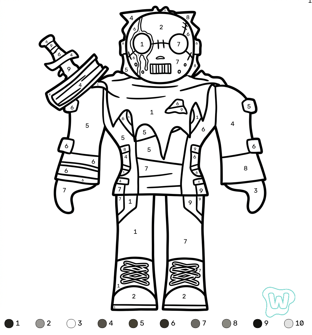 páginas para colorear Slasher Roblox coloring by numbers gratis