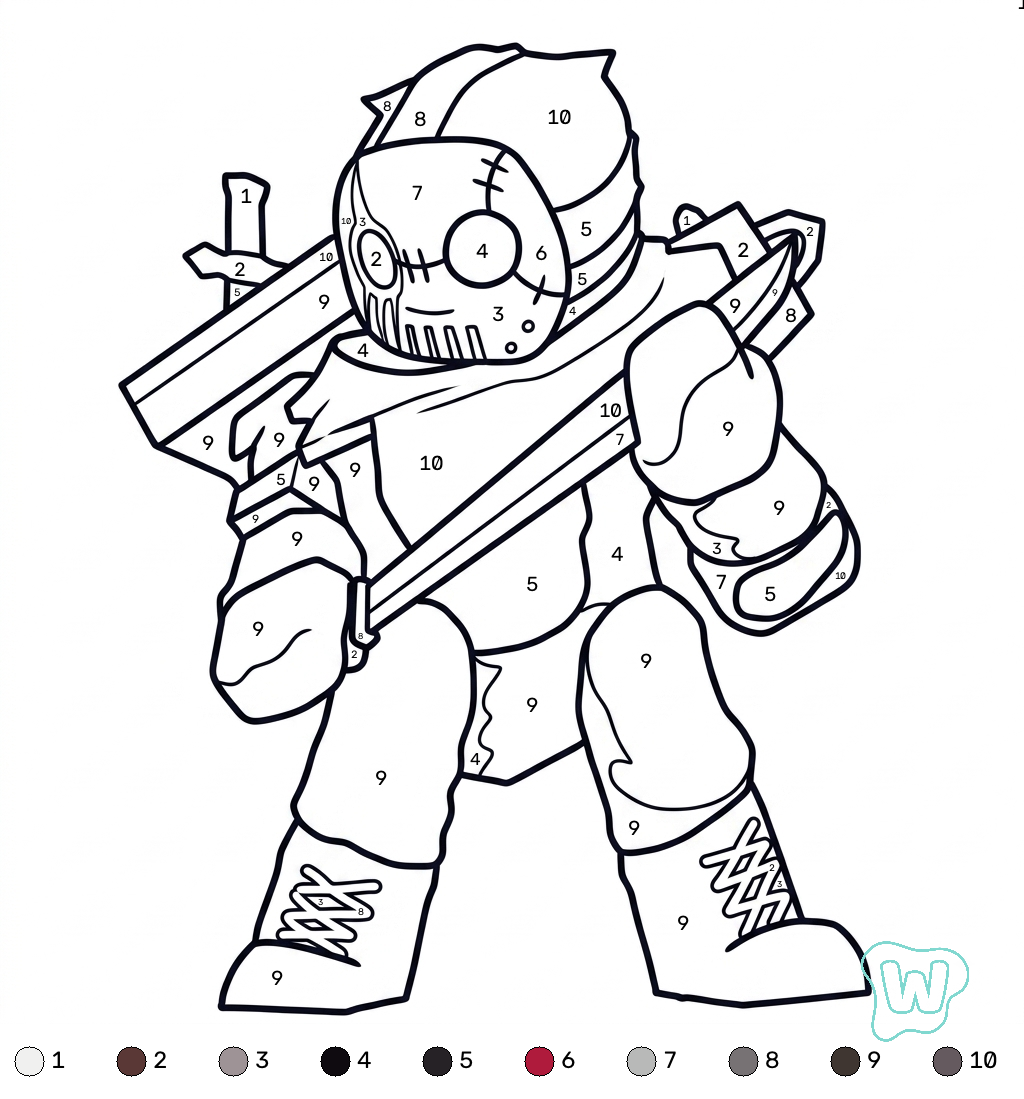 Slasher Roblox coloring by numbers colorear y Imprimir PDF gratis