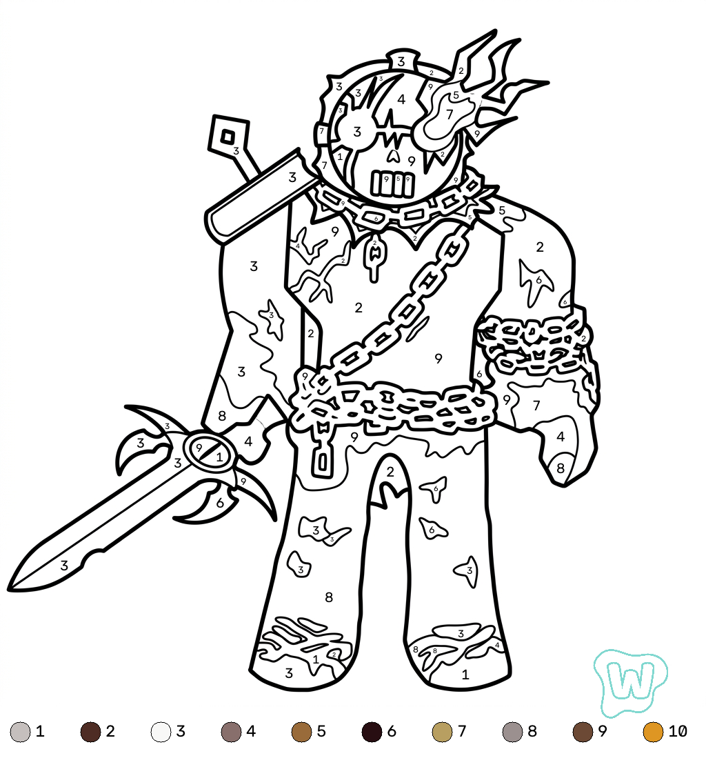 páginas para colorear lindas y fáciles de Slasher Roblox coloring by numbers