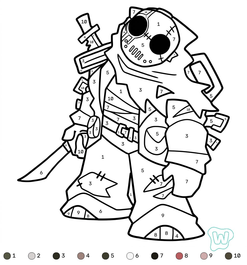 páginas para colorear imprimibles gratis Slasher Roblox coloring by numbers
