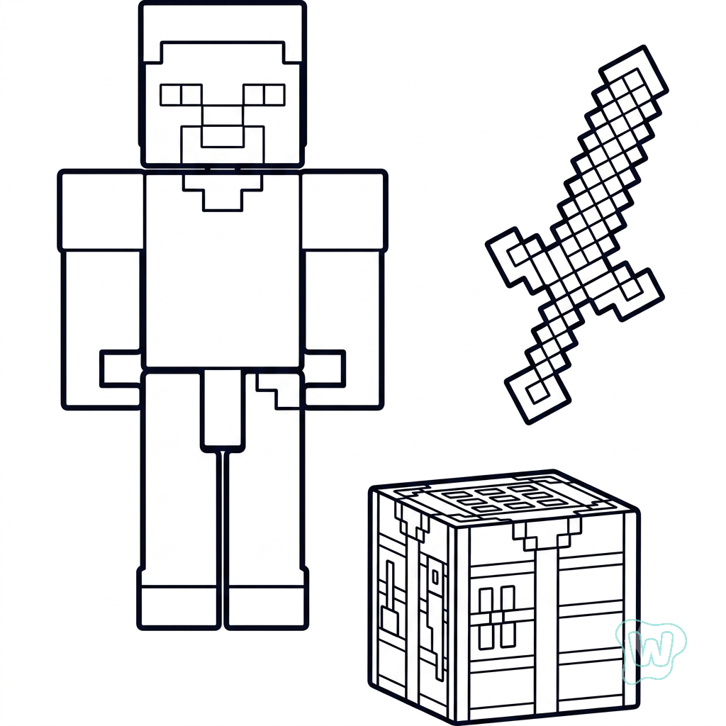 Steve Minecraft adornos para colorear