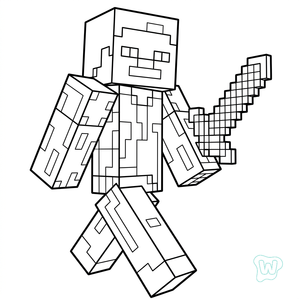 felices páginas para colorear Steve Minecraft