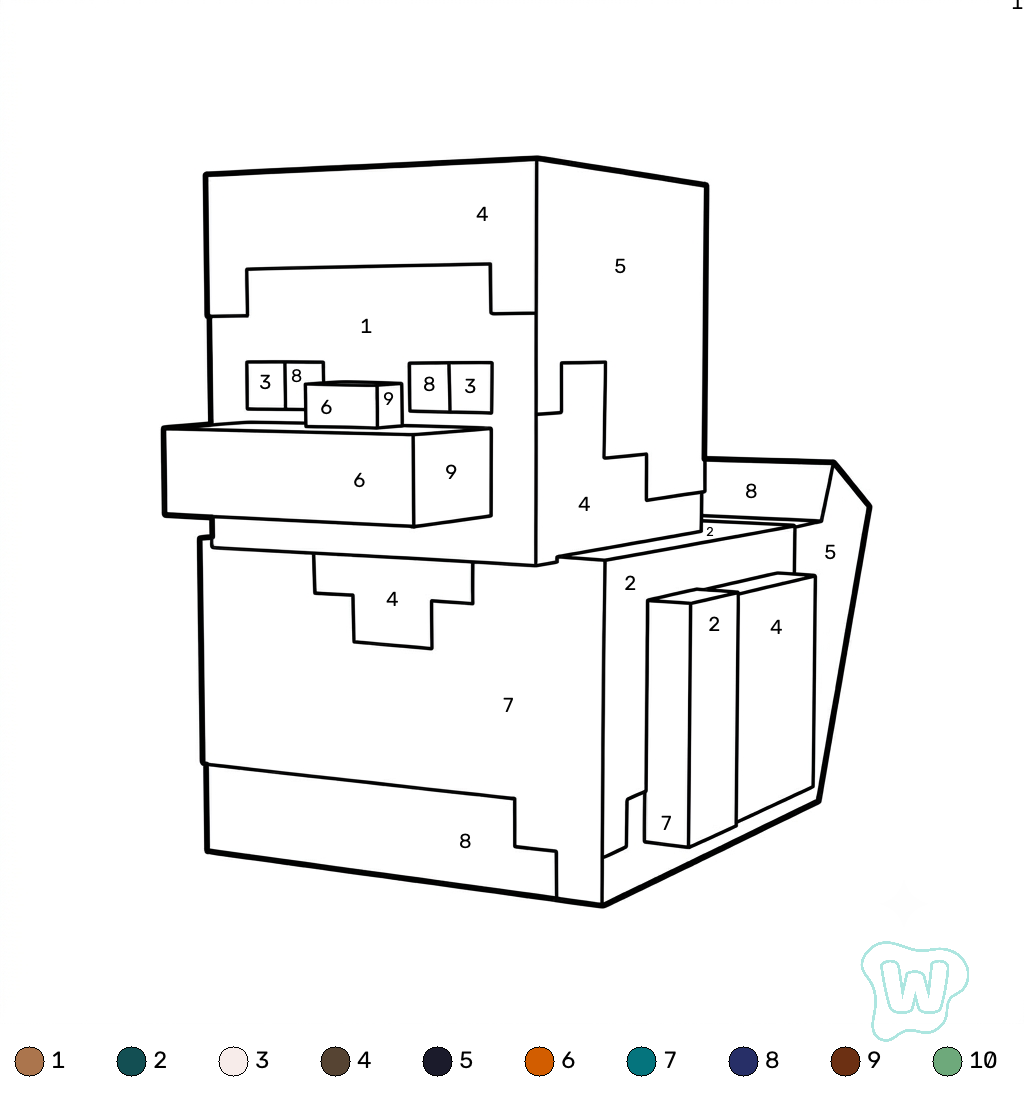 Steve Minecraft coloring by numbers páginas para colorear de adornos