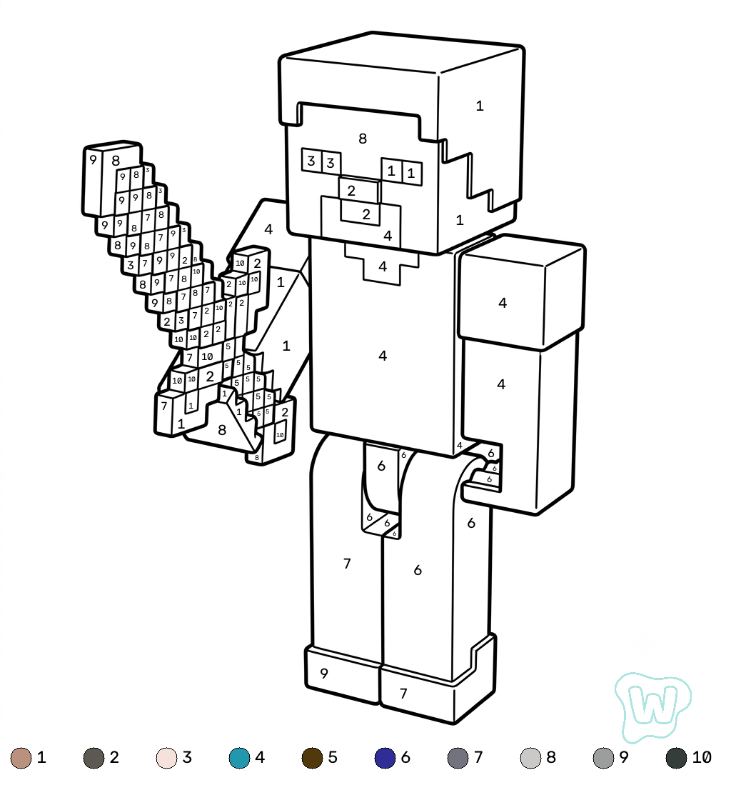 para colorear Steve Minecraft coloring by numbers