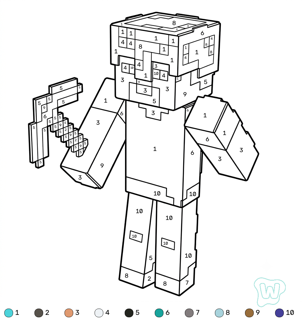 Steve Minecraft coloring by numbers páginas para colorear para adultos 1