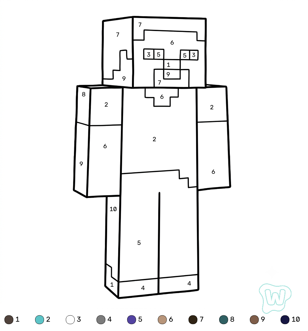 lindas páginas para colorear Steve Minecraft coloring by numbers